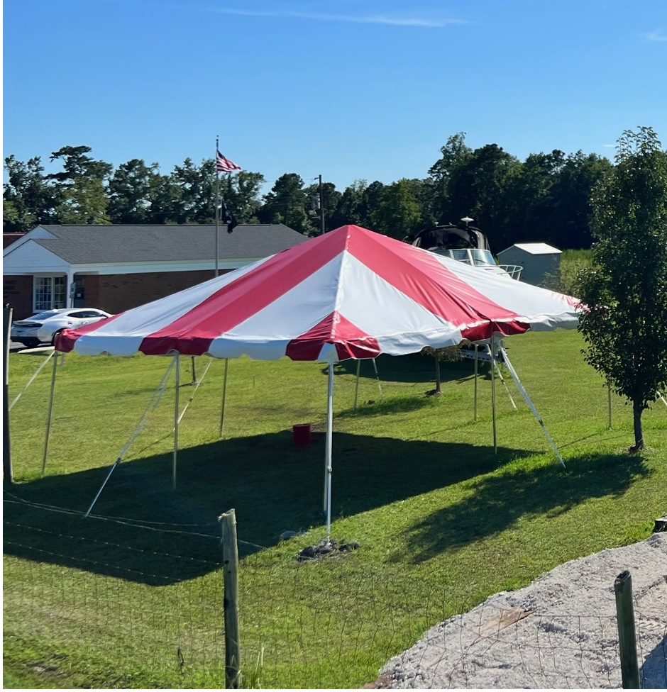 A red and white tent