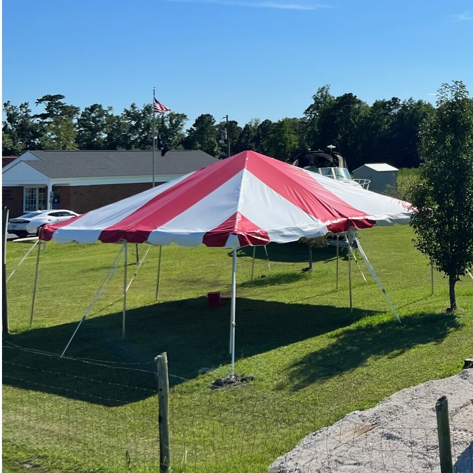 A red and white tent